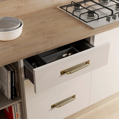 Kitchen drawer with Antique Brass Cabinet Pulls With Backplates, Solid Zinc Alloy Kitchen Drawer Hardware, 7.6 Inch Hole Center