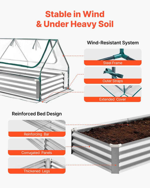 Six By Three Foot Metal Raised Garden Bed With Greenhouse Cover For Outdoor Use, Galvanized Planter For Veggies Flowers And Fruit, Three In One Garden System With Open Bed Or Standalone Greenhouse