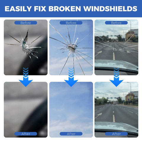 Windshield Chip Repair Kit 2 Pack With Fast Cure Resin For Bulls Eye Cracks And Star Shape Glass Fix Before and After Results