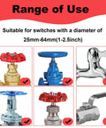 Product compatibility range showing various gate valve sizes for Two Pack Gate Valve Lockout Device With Coded Lock Fits 1 To 2 And A Half Inch Gate Valve Handles Water Spigot Lockout For Outdoor Faucets Padlock Ready Up To Three Eighths Inch Durable Outdoor Grade Safety Lockout.