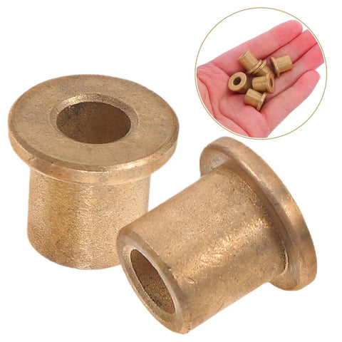 Six Piece Flanged Copper Sleeve Bearings With Step Shoulder Flange And Wrapped Brass Bushings Built Like A Tank For Heavy Equipment Workshops And Slick High Speed Motor Shafts with two brass bushings