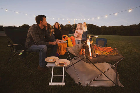 Gaze Fire Pit Portable Stainless Steel Mesh Outdoor Fire Pit With Ground Heat Shield And Carry Bag in backyard setting