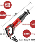 Beast 3800W Handheld Electric Saw for Meat and Bone, Wood, Metal, and Aluminum Cutting with measurements and specifications
