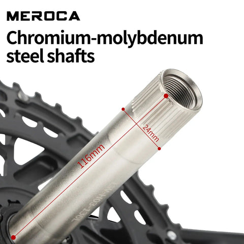 Road Bike Crankset 170mm Direct Mounted Hollow One Piece Double Disc For 9 10 11 12 Speed Available With 50 34T, 52 36T, And 53 39T Chainrings Delivers Stiff Power Transfer For Fast Roadie Rides, close-up of 24mm spindle and chromium-molybdenum steel shaft