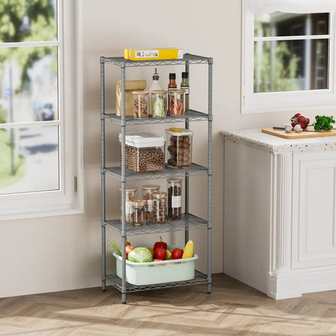 Heavy Duty Five Tier Wire Shelving Rack With Adjustable Metal Storage Shelves For Pantry Garage Built Like A Tank Holds A Ton Zero Sweat Setup And Long Lasting Rust Resistance