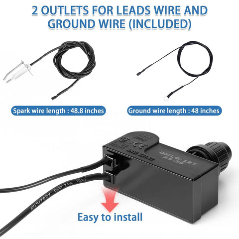 Push Button Fire Pit Igniter Kit With Dual Outlets And Ground Wire 48 Inch Electrode Ignition Cable, easy install