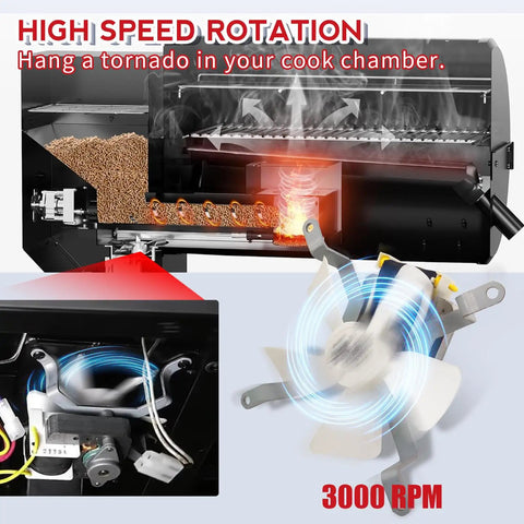 Induction Fan Motor Replacement For Pellet Grills With White Nylon Blade 3000 RPM 120V 60Hz Includes Four Screws Bolt In Plug And Play