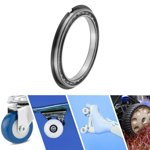 105X130X13 mm Deep Groove Ball Bearing P5 Open Type, shown with wheels for various vehicles and devices, silver tone