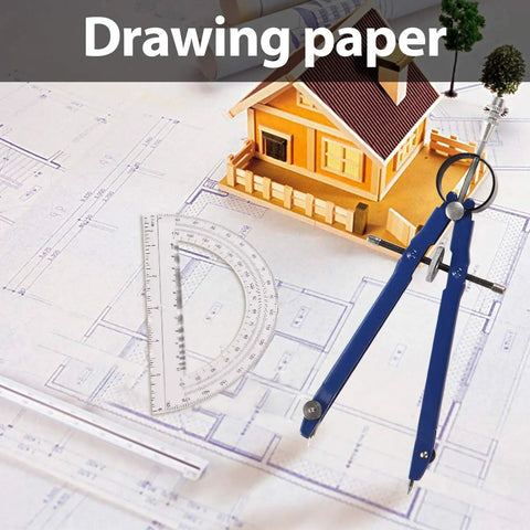 Premium Precision Compass Set With Spring Bow Protractor Locking Mechanism on drafting paper with scale model house