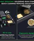 Pro Grade 60W Soldering Station Kit With PID Control And Auto Calibration, showing stand and cleaning tools