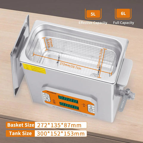 Knock Out Gnarly Grime Six Liter Digital Ultrasonic Cleaner with stainless steel tank and control panel.