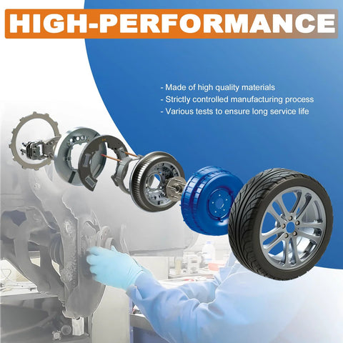 Exploded view of wheel assembly highlighting high-performance, quality materials, and durability features.