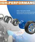 Exploded view of front wheel hub assembly and tire installation process