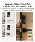 Fingerprint Smart Lock Dope With Two Lever Handles Keyless Front Door Entry Set Electronic Keypad Deadbolt App Control Auto Lock Long Battery Life Secure Home Access Bluetooth Connected For Quick Remote Access installed on wooden door