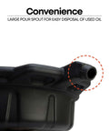 Close-up of large pour spout on 2 Gallon Oil Drain Pan With Anti Spill Cap And Wide Lip For Mess Free Oil Changes Heavy Duty HDPE