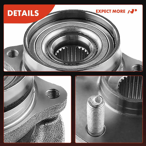 Close-up view of Two Pack Front Wheel Bearing And Hub Assembly For Toyota Prius 2004 2009 Hatchback 5 Lug Direct Fit Replacement With Durable Ball Bearing And High Load Capacity Smooth Ride Easy Install, showing metal components and threads.