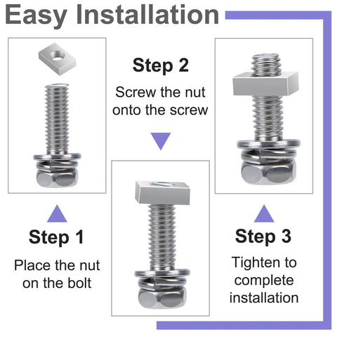 Easy installation steps for 56 Pack Motorcycle Battery Terminal Nuts And Bolts Kit 304 Stainless Steel M6 sizes.