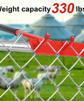 One Man Chain Link Fence Top Rail Fabric Hanging Tool Heavy Duty Stretcher With Steel Cable Hook and Non Slip Handle shown in use
