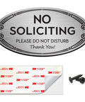No Soliciting Sign For Home And Office 3 By 6 Inch Heavy Duty Weather Resistant Brushed Silver Mounting Hardware Included Easy Install On Wall Glass Or Doorbell with mounting tape and screws