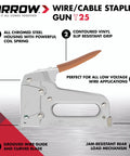 Heavy Duty Staple Gun For Low Voltage Cables And Wires Up To 1/4-Inch Diameter Pro Grade with grooved wire guide and vinyl grip
