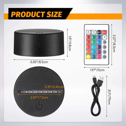 Six Piece 3D Night LED Light Bases With 16 Color Display And Remote USB Powered Acrylic Christmas Lamp Display Dimensions