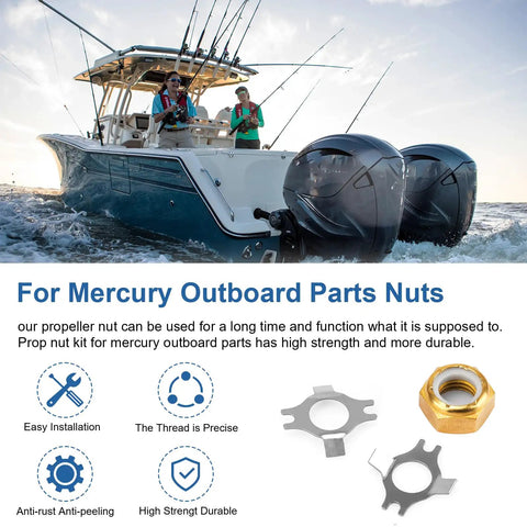 Marine Prop Nut Kit 18-3702 For 35 To 70 HP Outboards With 2 Lock Washers Fits Mercury Engines 11-69578A1 11-69578T1 11-69578Q