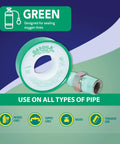 Green PTFE Thread Seal Tape For Oxygen Lines Pro Grade High Density Leak Proof Non Toxic Half Inch By 260 Inch Roll displayed