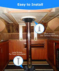 Top Notch Aluminum Rv Table Base Mount For Camper Pedestal Legs With Heavy Duty Rust Resistant Design Measuring 6 5 Inch Outer Diameter And Two Piece Flange Kit shown with installation details.