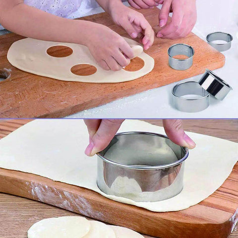 Baking with the 12 Piece Round Cookie Cutter Set With Graduated Circle Cutters In 18 8 Stainless Steel on a wooden board