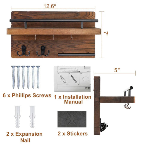 Wall Mounted Key Holder And Hangers With Five Key Hooks No Fuss Wooden Mail Rack Organizer With Shelf Rustic Home Decor measurements