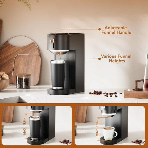 2 In 1 Single Serve Coffee Maker For K Cup Pods And Ground Coffee, Adjustable 6 To 14 Oz Brews, 14 Oz Water Reservoir on counter