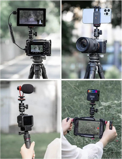 Mini Ball Head H28 Panoramic Tripod Head With Dual Hot Shoe Mount for DSLR action cameras and smartphones in various setups