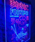 Beckoning Cat Neon Sign for Wall Decor LED Luck Light With Ramen Theme, Japanese Lucky Cat Wall Art in blue and red glow
