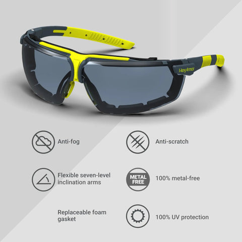 Jobsite Ready All Day Comfort Variomatic Safety Glasses With Photochromic Lenses That Transition In Under 10 Seconds, Anti Fog, Scratch Resistant Wraparound Frames, Adjustable Side Arms, Unisex Fit, ANSI Z87 Certified, 100 Percent UV Protection on textured surface.