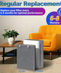Replacement Filter For Vital 100 Air Purifier, 3 Pack in living room setting with chair, table and plant