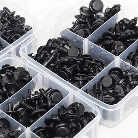 620 Piece Car Retainer Clips Kit With 16 Sizes Plastic Fasteners And Push Pin Rivets organized in clear storage case compartments