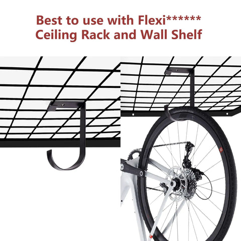 Heavy Duty Flat Hook Set Four Pack For Garage Ceiling And Wall Storage In Alloy Steel Black holding bike