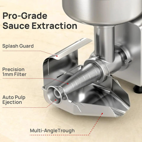 Arinoo Electric Tomato Strainer Juicer Maker Machine 450 Watt with splash guard and precision filter for smooth sauce extraction.
