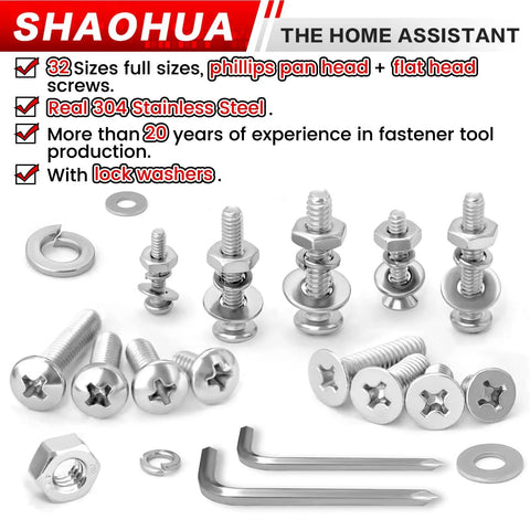 Bulk 2242-Piece Screw Set With Phillips Pan And Flat Head Machine Screws, Nuts, Washers, L-Wrenches And Tweezers For Home DIY, Electronics, Auto Repairs, And Everyday Fixes, 304 stainless steel