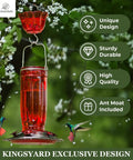 Clear Glass Hummingbird Feeder For Outdoors With Six Feeding Ports Red Ant Moat Included 16 Oz Capacity