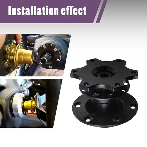 Pro Built 6 Hole Quick Release Steering Wheel Hub Adapter With Snap Off Boss Plate And Anti Theft Heightening Plate For Track Rides And Custom Street Mods In Satin Black shown installed.