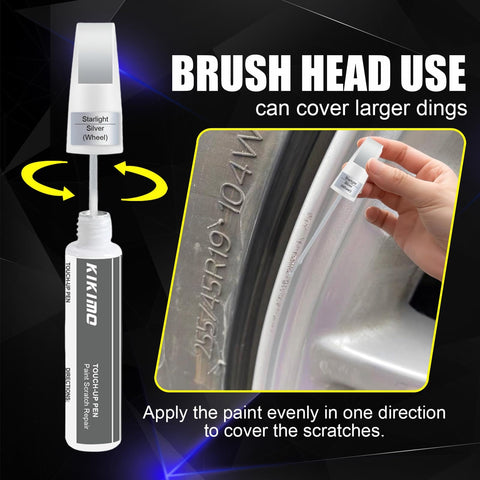 Application of Tesla Rim Touch Up Paint Kit For Model Y, Model 3, Model S, And Model X Wheels on a scratched rim