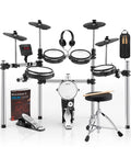 Electric Drum Set With Kick Tower And Mesh Pads Jam Ready 8 Inch Tower Kick Drum 10 Inch Dual Zone Snare, throne included