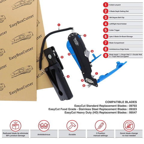 Heavy Duty Box Cutter With Three Adjustable Blade Depths And Precision Edge Guide Slick Utility Knife Featuring Integrated Holster And Kick Ass Grip For Daily Retail Jobs Cut Tape Faster With Zero Nonsense Reliability
