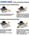 JOYABEST photo-etched parts bender tool with grey base and black knob; diagram of Z- and U-shaped sheet bending.