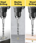Heavy Duty Pro Grade Hex Shank Eccentric Drill Bit Set For Masonry And Concrete Includes Ten Real Deal Ten Millimeter Bits for drilling steel, marble, and wood surfaces.
