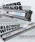 Electroplated Beefy Heavy Duty 16 Inch Drawer Slides, 300 Lb Load Capacity, featuring ball bearing rails for cabinets and RVs.
