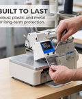 Person attaching Clear Eye Shield Guard For Industrial Sewing Machines, Durable Metal Eye Guard Plate for MO 2500 series.