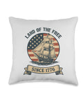 Patriotic Throw Pillow With Retro Sailboat Design, Red White And Blue Flag Vibe For Your Couch, Land Of The Free Since 1776, USA Independence Day Decor
