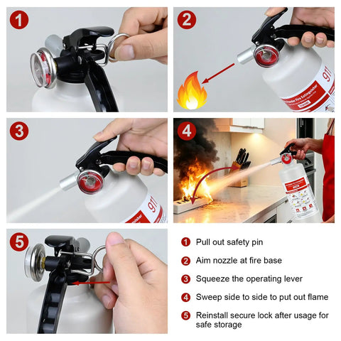 Four Pack Of 2.5 Lb Abc Dry Chemical Fire Extinguishers Rated 1A 10B C demonstrating usage instructions for effective fire control.